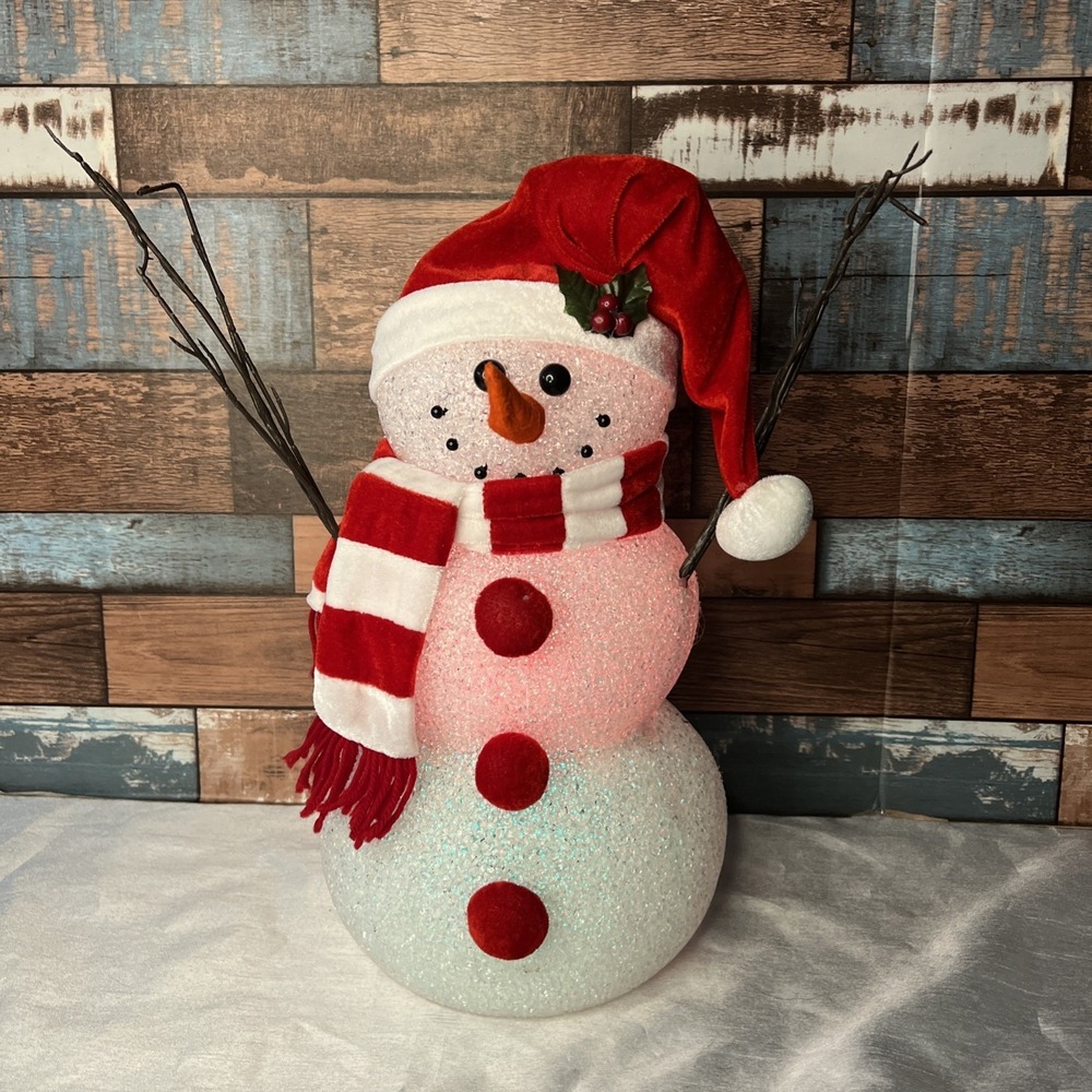 Vintage Large Melted‎ Plastic Popcorn Snowman Color Changing Light 16" - Battery